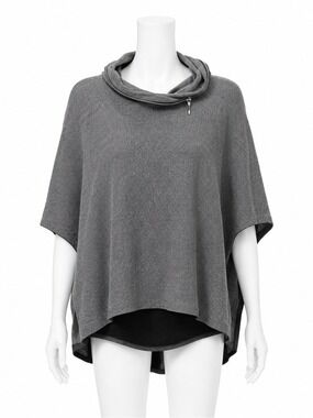 Joseph Ribkoff Grey Mélange Black Contrast Cowl Neck Poncho Top 6